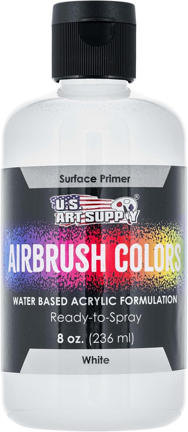 U.S. Art Supply White Surface Primer Airbrush Paint, 8 oz - Acrylic Primer Paint, Ready-To-Spray, Water-Based Acrylic Polyurethane for Miniatures, Models