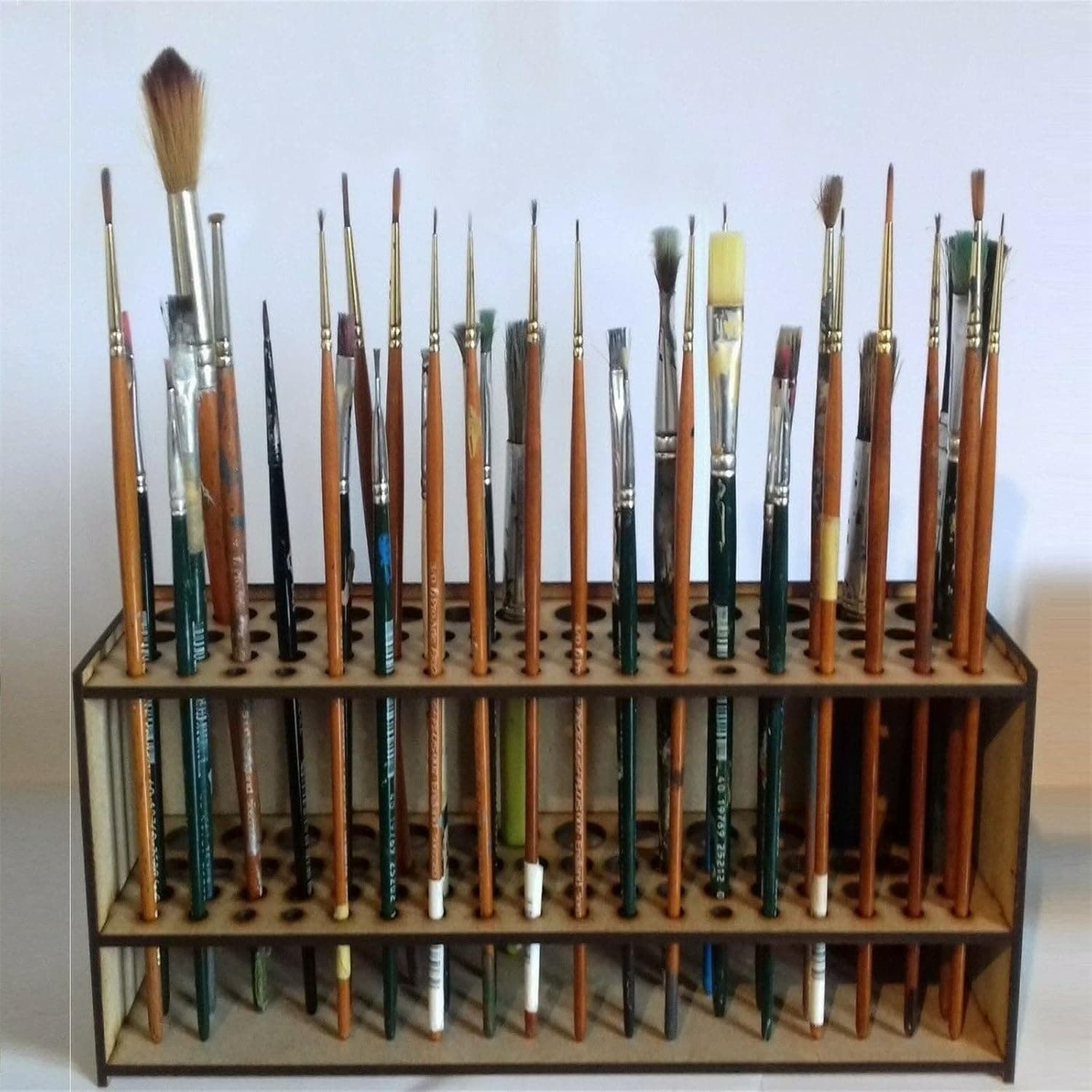Lovskoo Brush Holder Paintbrush Holder 67 Holes, Wall Mount or Freestanding Desk Organizer Stand