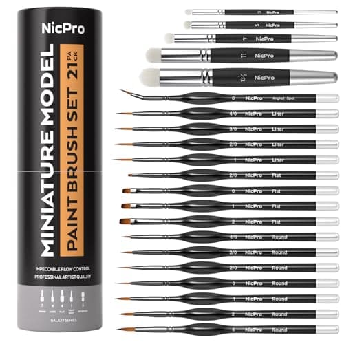 Nicpro Miniature Paint Brushes Drybrush - 21PCS Model Paint Brush Set