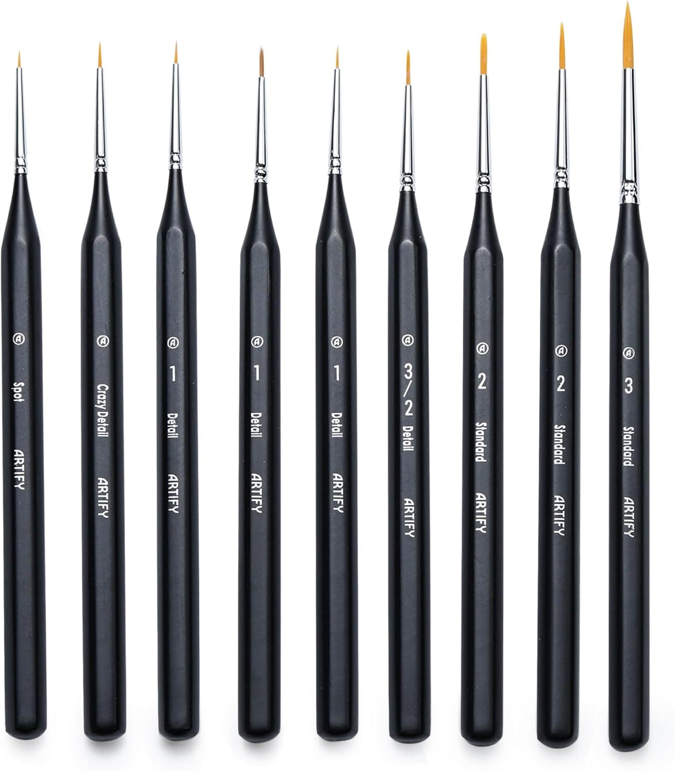 ARTIFY Miniature Detail Paint Brush Set: 9-Piece Round Fine Tip Small Model Paintbrushes