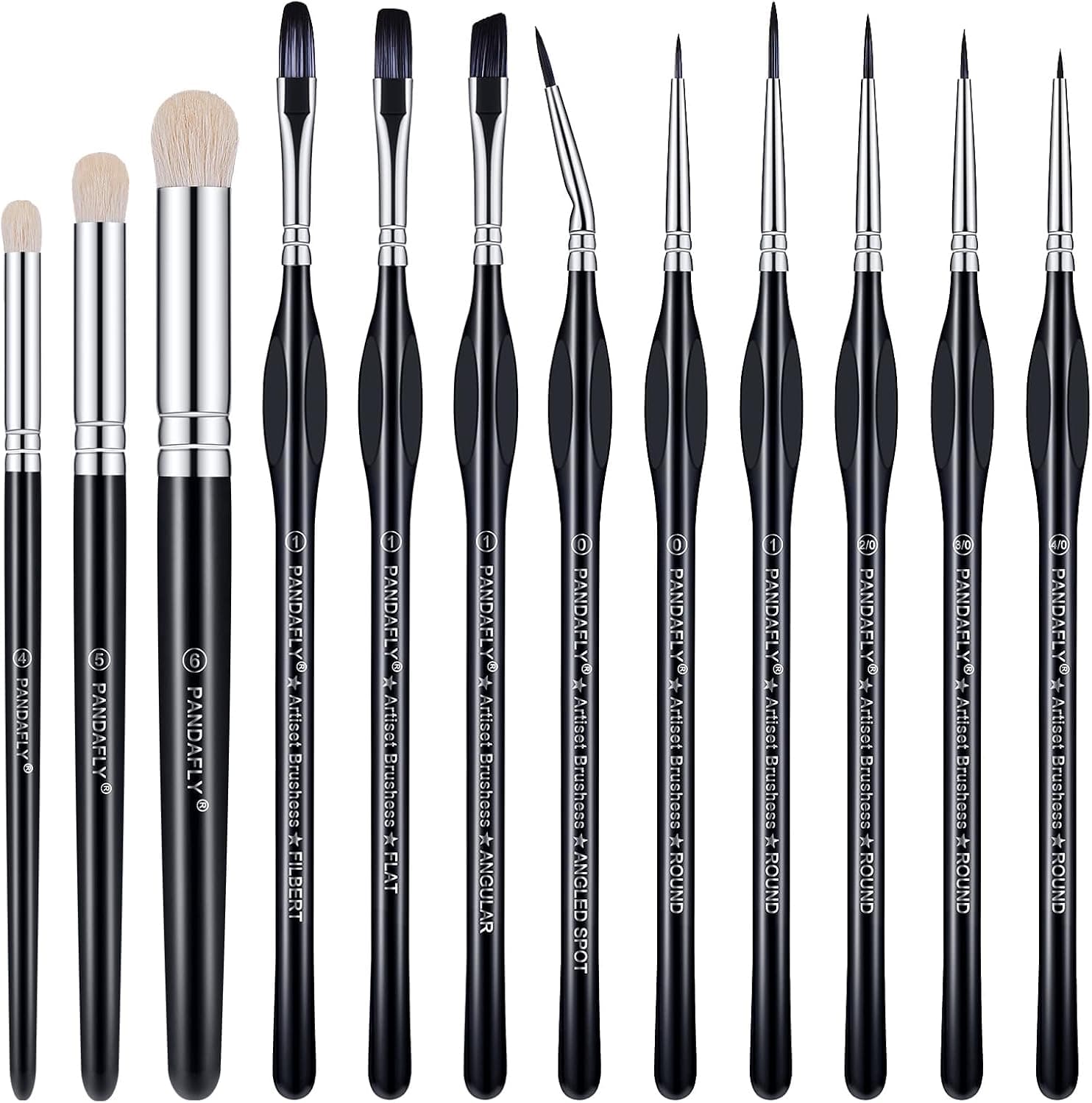 PANDAFLY Miniature Paint Brushes Drybrush, 12 Sizes Detail Paint Brush Set, Acrylic Paint Brushes for Oil, Watercolors, Tabletop, Citadel, Figurine, Warhammer 40k