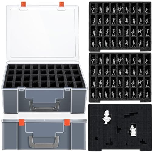 Menkxi 2 Pcs Miniature Case 144 Slot Compatible with Wargame,Clear, Black