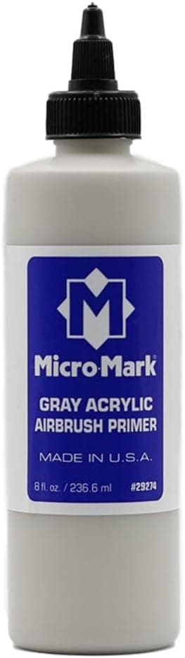 Micro-Mark Gray Airbrush Primer, 8oz - Made in USA Acrylic Surface Primer for Models, Miniatures, and Crafts