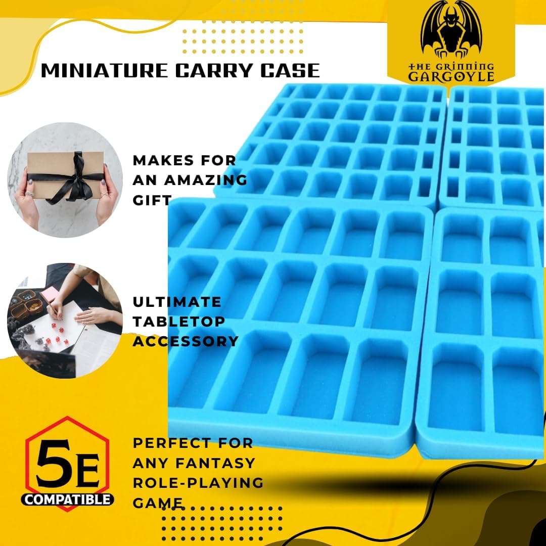 Gargoyle Miniature Storage Case - 2X 25 and 2X 18 Foam Slot Trays Miniature Carrying Case for 50mm Bases