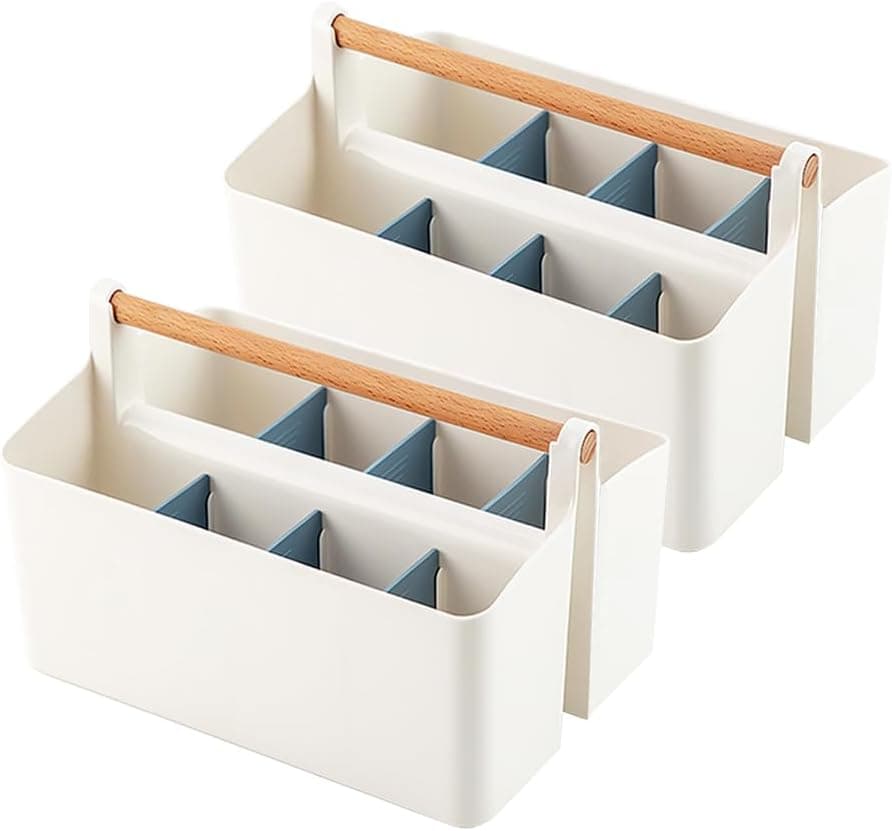 Cocheetah 2 Pack Art Caddy Organizer Portable, Marker Box, Large Pen Holder for Desk with Adjustable Dividers