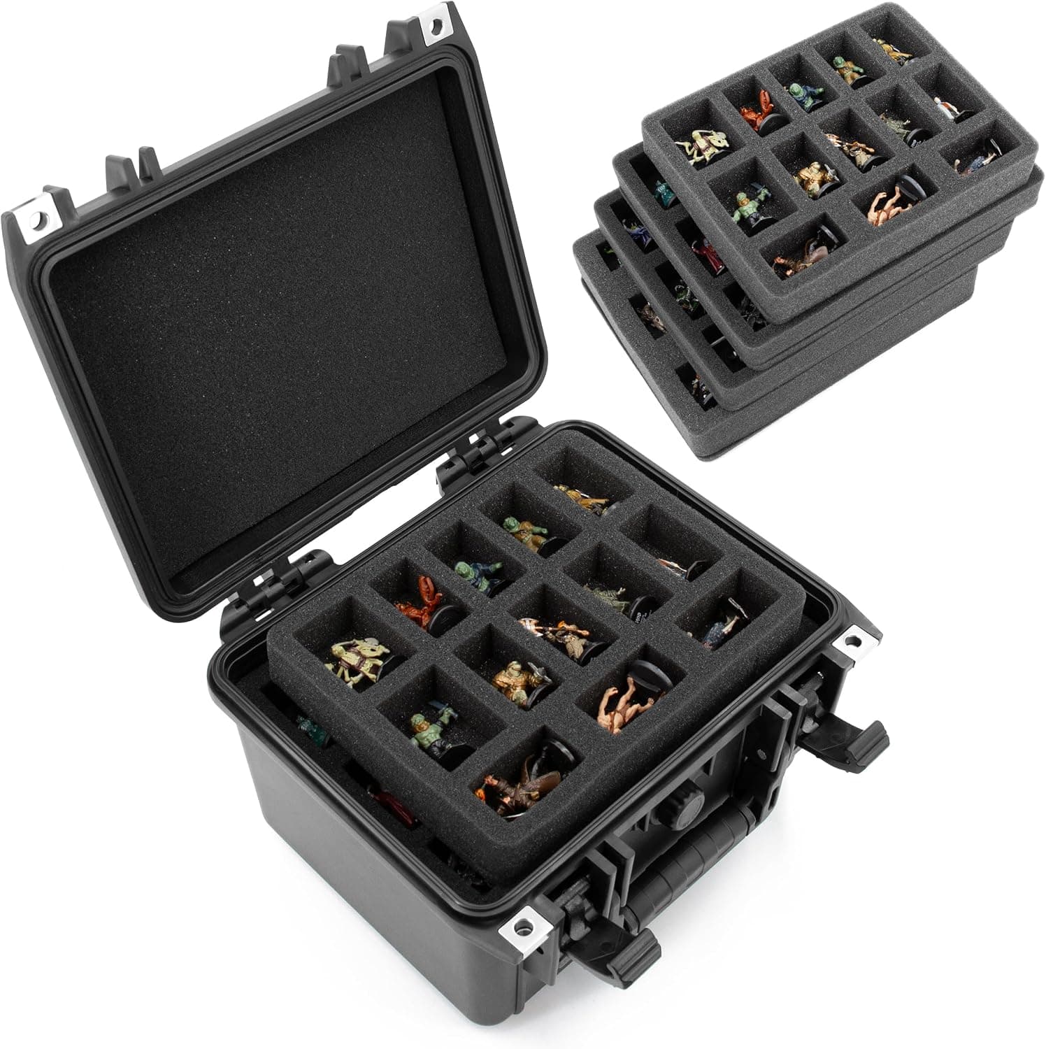 CASEMATIX Miniature Carrying Case for 43+ Miniatures - Hard Shell with 3 Pre-Cut Foam Trays & 1 Customizable Tray