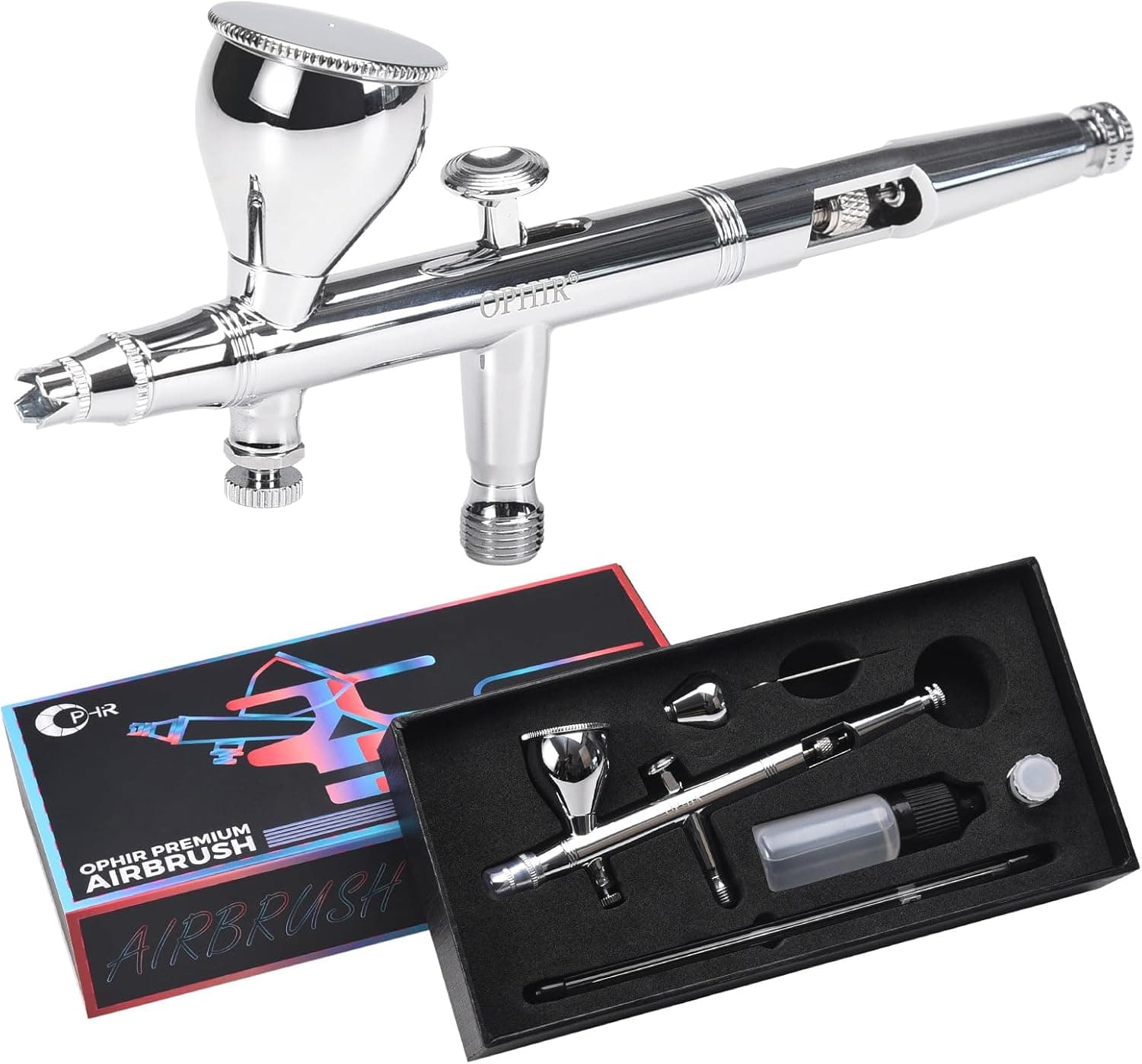 OPHIR Dual Action Airbrush for Miniature & Model Painting, 0.35mm Gravity Feed Air Brush with 2CC & 7CC Cups