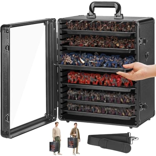ONULISS Miniature Carrying Case with 6 Metal Trays (Black, Large Size)