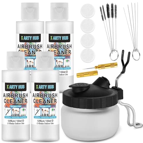 X ARTY HUB Airbrush Cleaning Kit, 16.2 fl oz Cleaner, Cleaning Pot & Tools