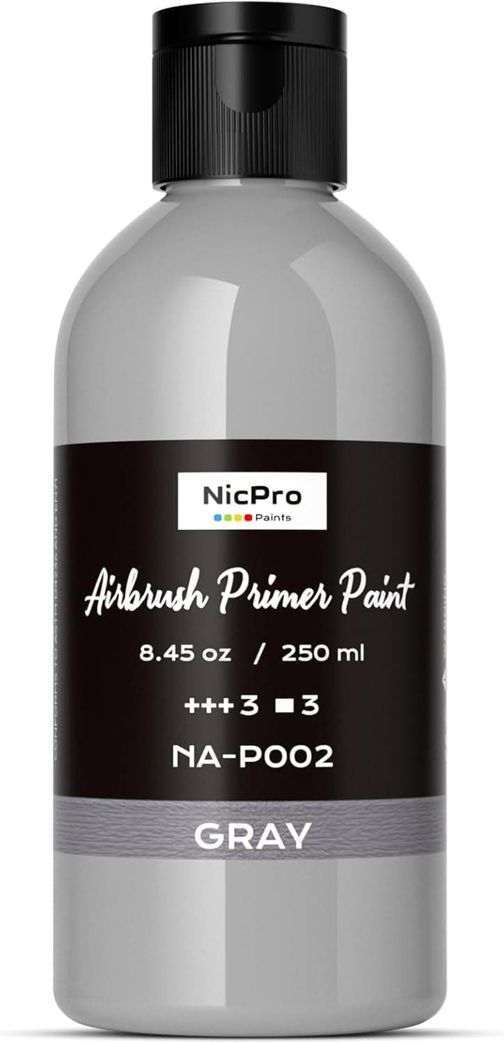 Nicpro Grey Surface Primer Airbrush Paint (8.4oz, 250 ml), Matte Finish, Ready To Spray Water-Based Acrylic Primer for Plastic Models, Miniatures, Figures