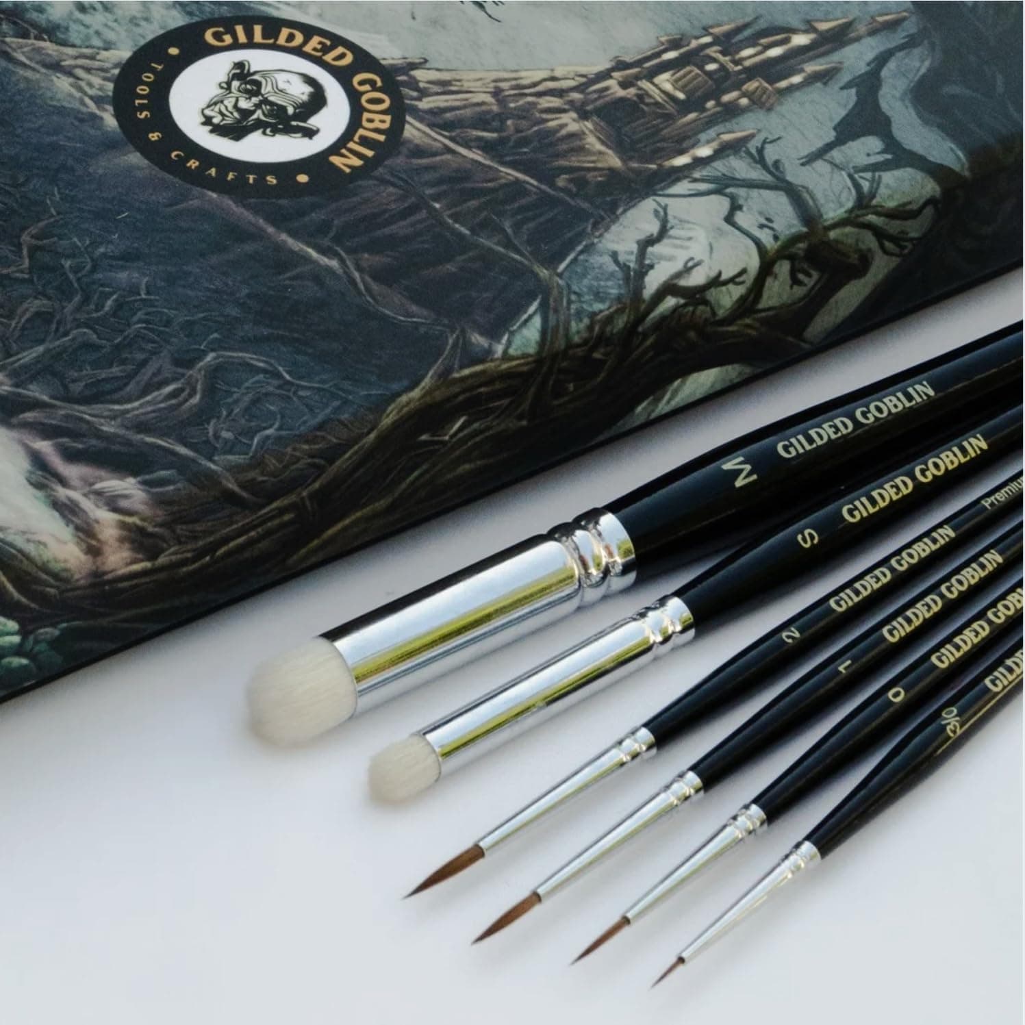 Gilded Goblin Kolinsky Sable Miniature Paint Brush Set - 6 Detail & Dry Brushes for Miniature Painting
