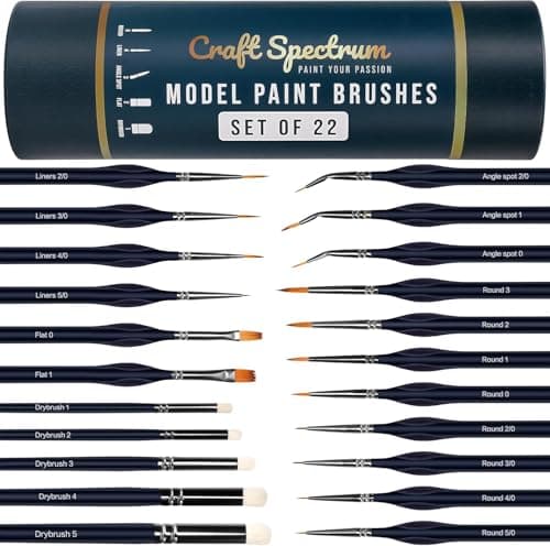 22pc Miniature Paint Brushes & Brush Case, Model Paint Brushes & Drybrush