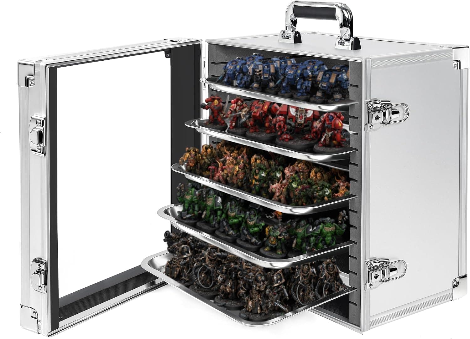 ITHWIU Miniature Carrying Storage Case Aluminum Alloy Frame Transport Case with Lock and 5 Metal Trays
