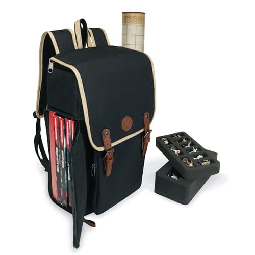 ENHANCE Designer Edition DnD Backpack - Stylish RPG Backpack for Dungeons and Dragons - Travel DnD Bag fits 4 Books and Binder with Miniature Storage, Map Holder, Comfortable Shoulder Straps (Black)