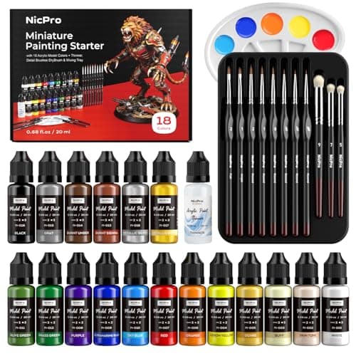 Nicpro All-In-One Miniature Painting Kit, 18 Colors Starter Model Paint Set