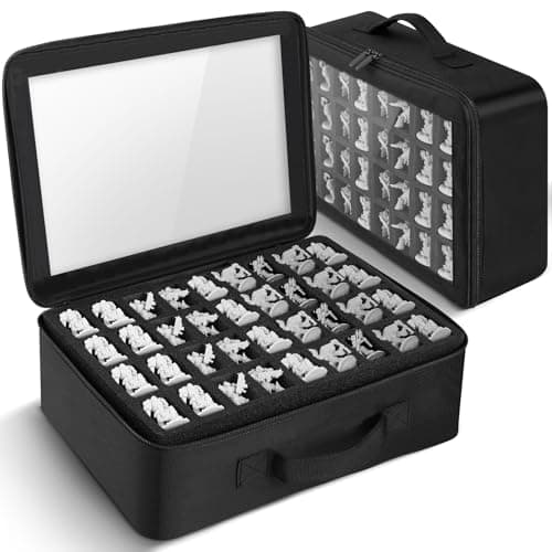 Minahao Miniature Storage Case Compatible with D&D and 40K Minature.Toys Display Bag with 3 Layers of Foam with Pre-Cut Grooves.Holds 108 Mini Figures(Case Only) (Black, 108 Slot)