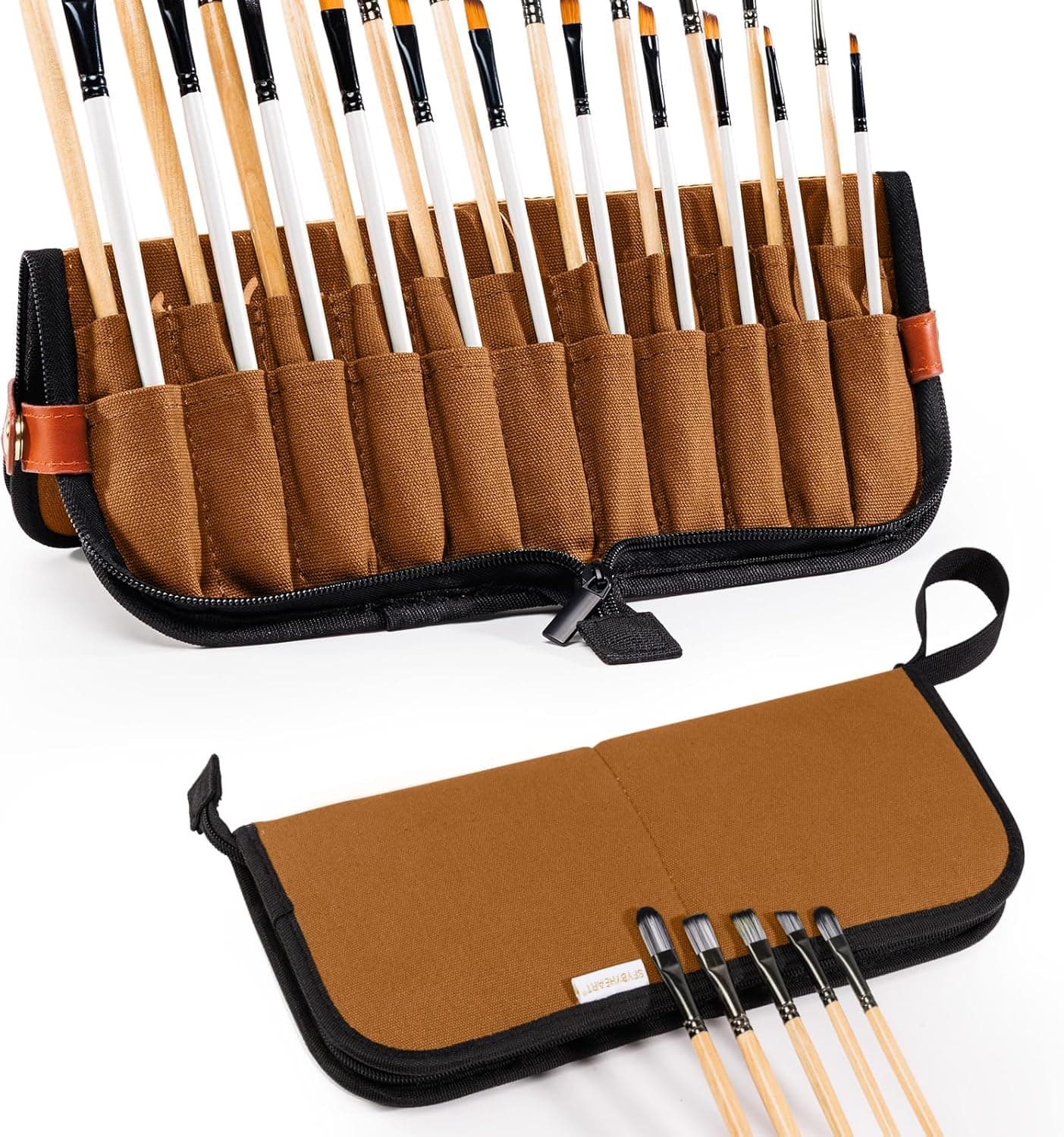 Stand Up Canvas Paint Brush Holder Case for Artists, 22 Slots Brush Organizer with Pop-Up Stand, Zippered Travel Storage Bag