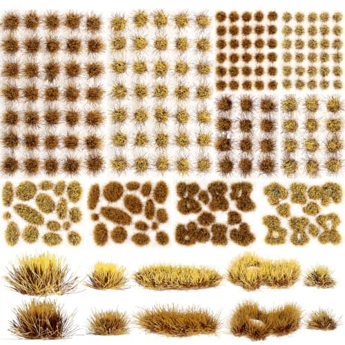 Warmtree 204 Pcs Self-Adhesive Static Grass Tufts Diorama Supplies, 5 Sizes | Grass Tufts for Battlefield Basing, Miniature Base,Terrain Model Kits, Gaming Scenery Tabletop Landscapes Model Train Scenery
