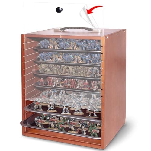 Miniature Display Case, Wooden Collectibles Organizer with 6 Magnetic Trays
