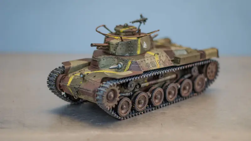 A realistic model tank showcasing intricate details and weathering effects, perfect for hobbyists and collectors
